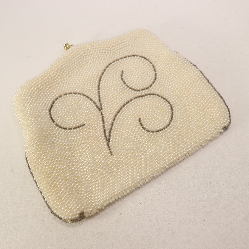 Bag by Debbie Beaded Purse Handbag S Ivory Gray Clutch Kisslock Chain Strap Bag